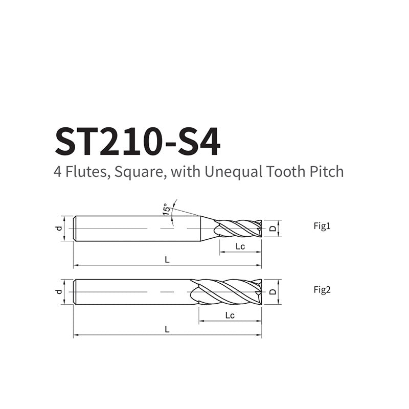 G-ST210-S4 4 Flute Square Head Coated Endmills