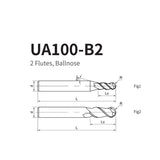 G-UA100-B2 2 Flute Ballnose Endmills