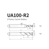 G-UA100-R2 2 Flute Corner Radius Endmills