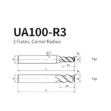 G-UA100-R3 3 Flute Corner Radius Endmills