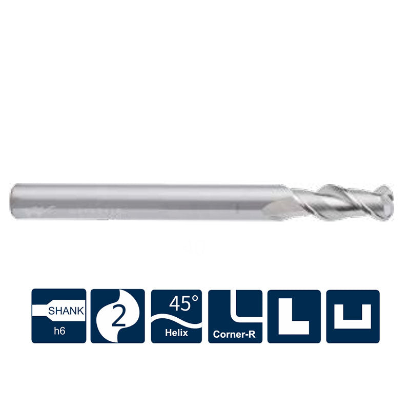 G-UA100-RH2 2 Flute Corner Radius Long Shank Endmills