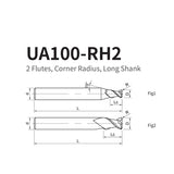 G-UA100-RH2 2 Flute Corner Radius Long Shank Endmills