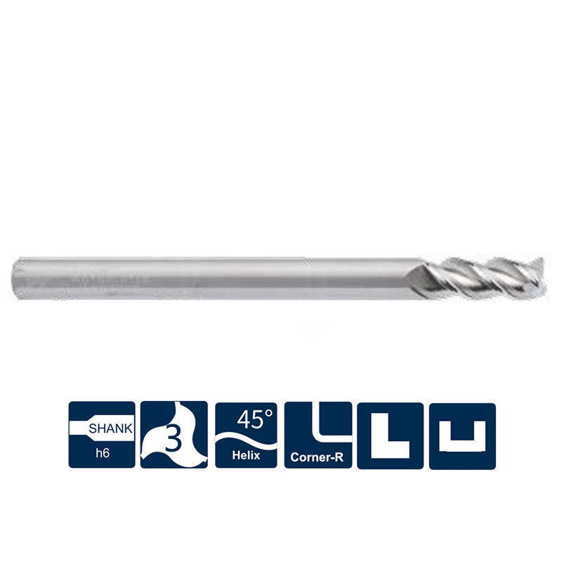 G-UA100-RH3 3 Flute Corner Radius Long Shank Endmills