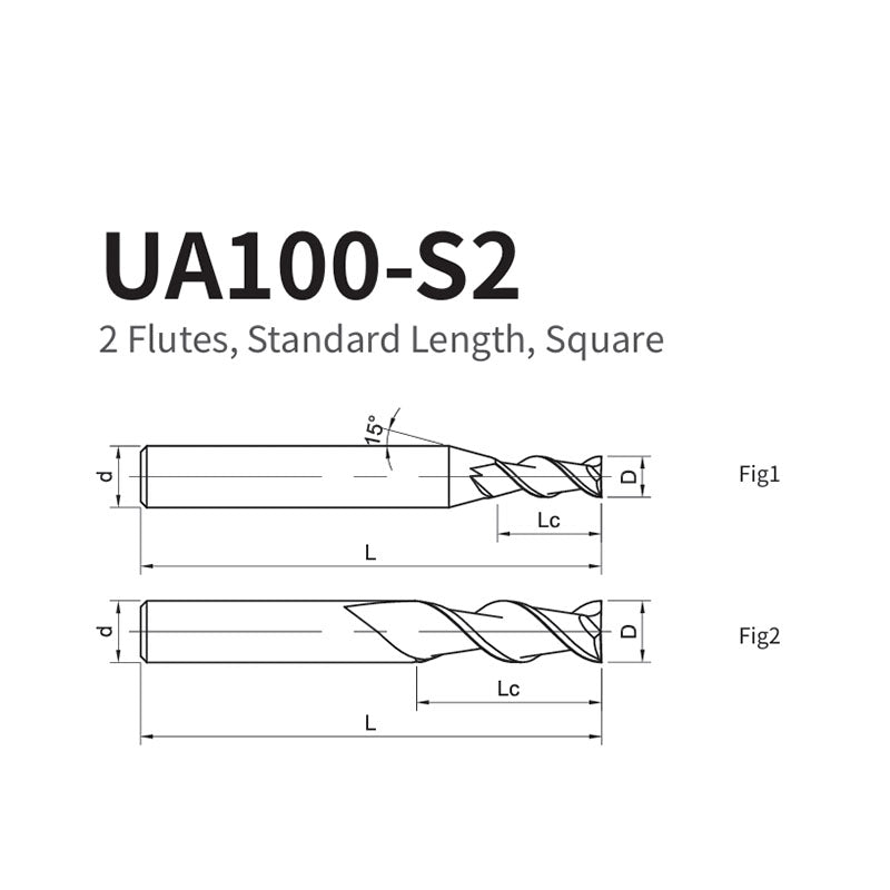 G-UA100-S2 2 Flute Square Head Endmills