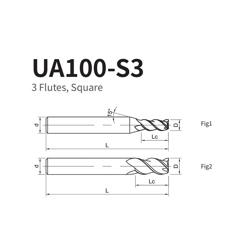 G-UA100-S3 3 Flute Square Head Endmills