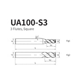 G-UA100-S3 3 Flute Square Head Endmills