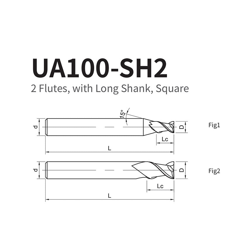 G-UA100-SH2 2 Flute Square Head Long Shank Endmills