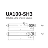 G-UA100-SH3 3 Flute Square Head Long Shank Endmills