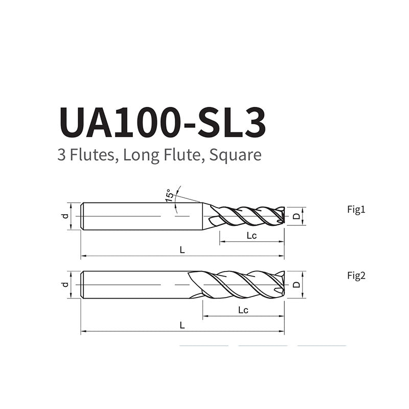 G-UA100-SL3 3 Flute Square Head Long Cutting Edge Endmills