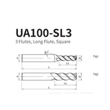 G-UA100-SL3 3 Flute Square Head Long Cutting Edge Endmills