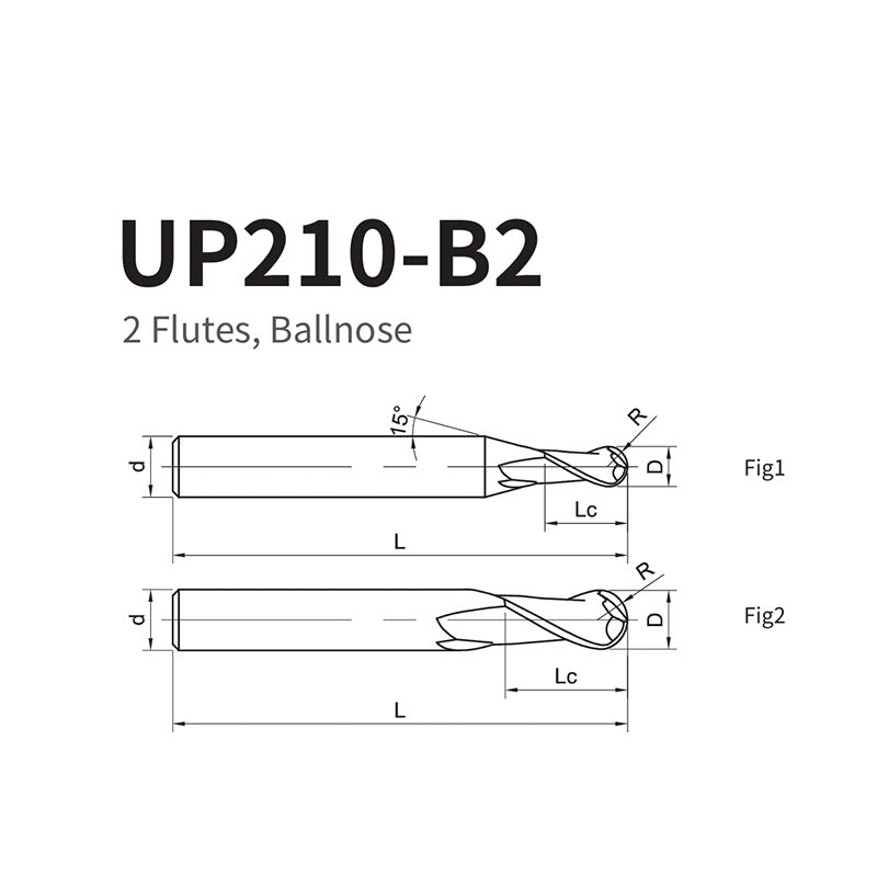 G-UP210-B2 2 Flute Ballnose Coated Endmills