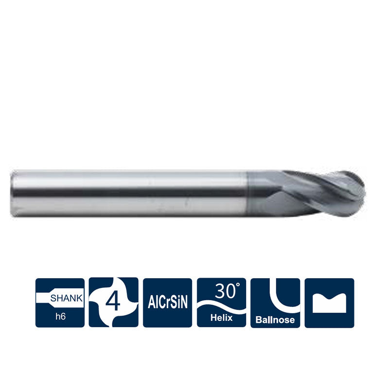 G-UP210-B4 4 Flute Ballnose Coated Endmills