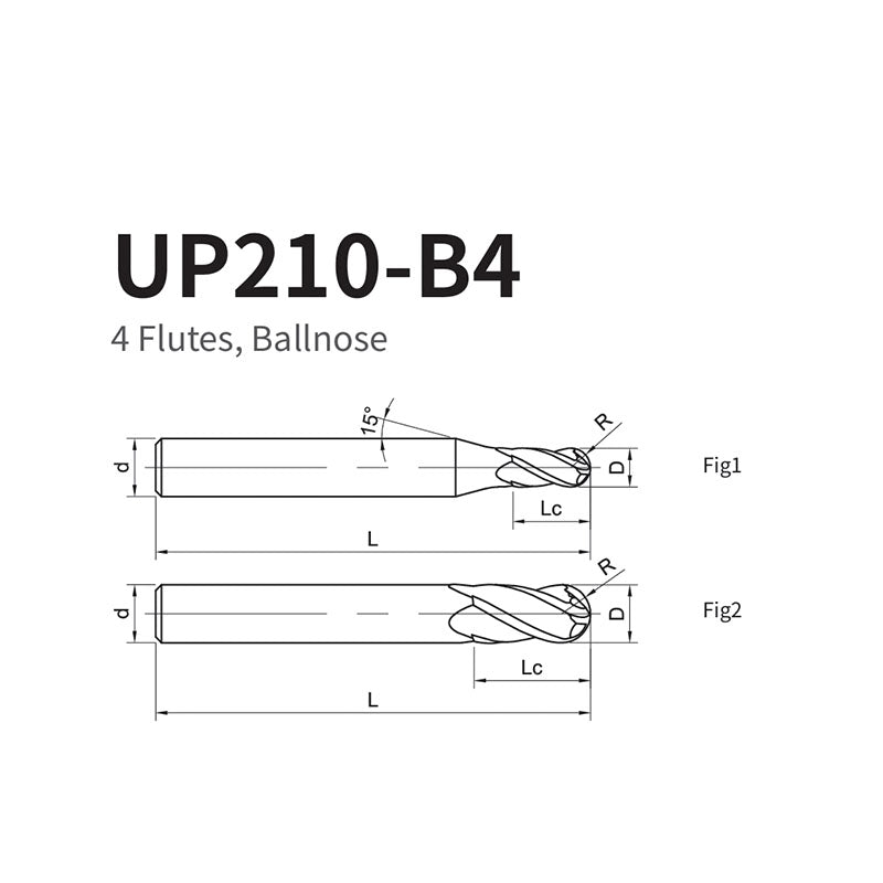 G-UP210-B4 4 Flute Ballnose Coated Endmills