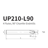 G-UP210-L90 4 Flute Chamfered Coated Endmills (90°)