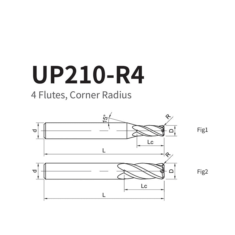 G-UP210-R4 4 Flute Corner Radius Coated Endmills