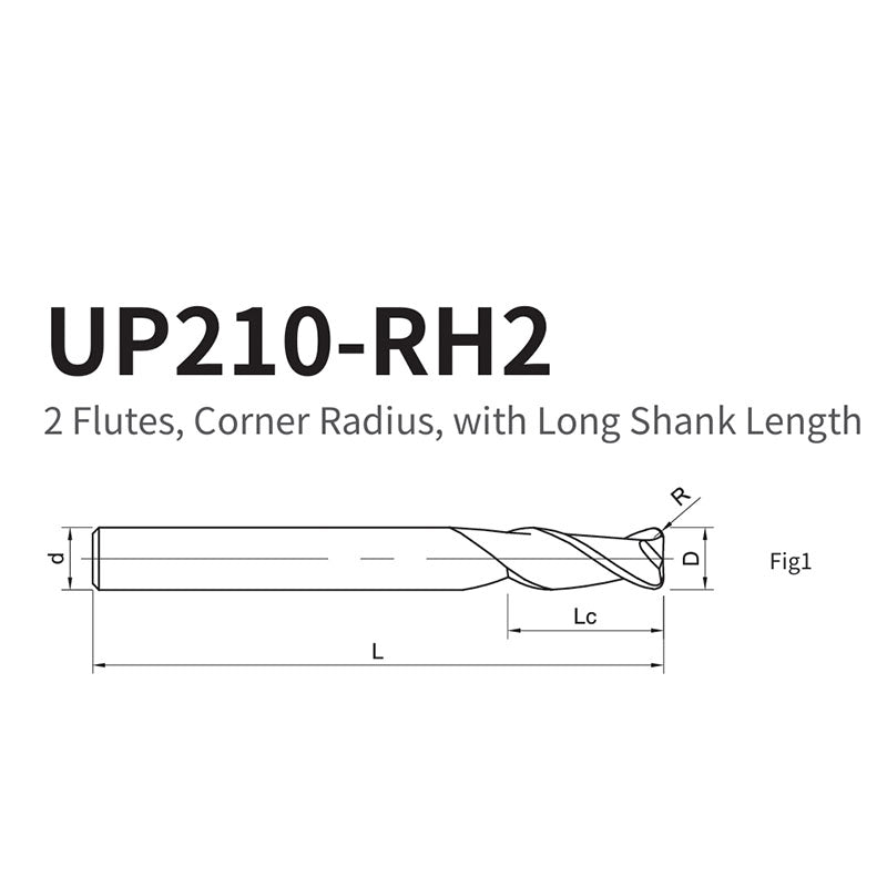 G-UP210-RH2 2 Flute Corner Radius Long Shank Coated Endmills