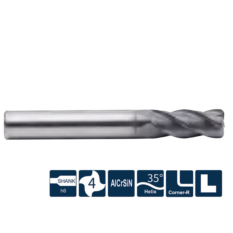 G-UP210-RH4 4 Flute Corner Radius Long Shank Coated Endmills