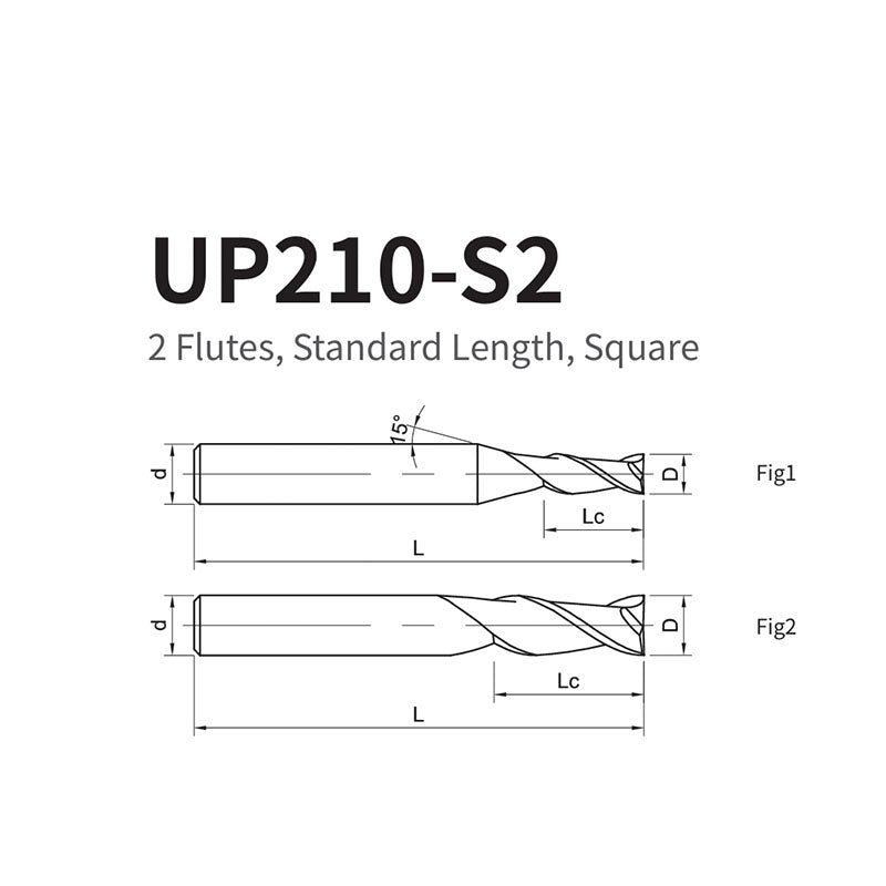 G-UP210-S2 2 Flute Square Head Coated Endmills