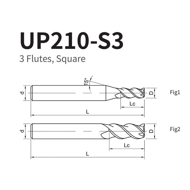 G-UP210-S3 3 Flute Square Head Coated Endmills