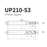 G-UP210-S3 3 Flute Square Head Coated Endmills