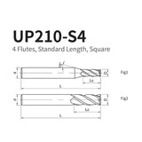 G-UP210-S4 4 Flute Flat Coated Endmills