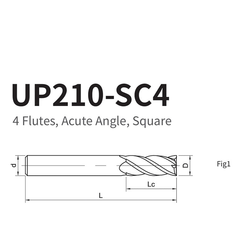 G-UP210-SC4 4 Flute Square Head Acute Angle Coated Endmills