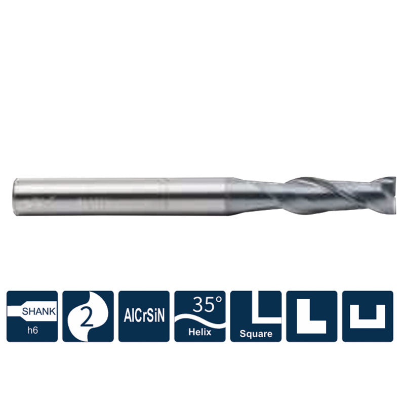 G-UP210-SH2 2 Flute Square Head Long Shank Coated Endmills