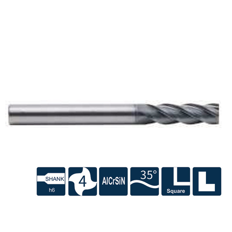 G-UP210-SH4 4 Flute Square Head Long Shank Coated Endmills