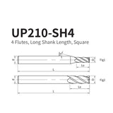 G-UP210-SH4 4 Flute Square Head Long Shank Coated Endmills