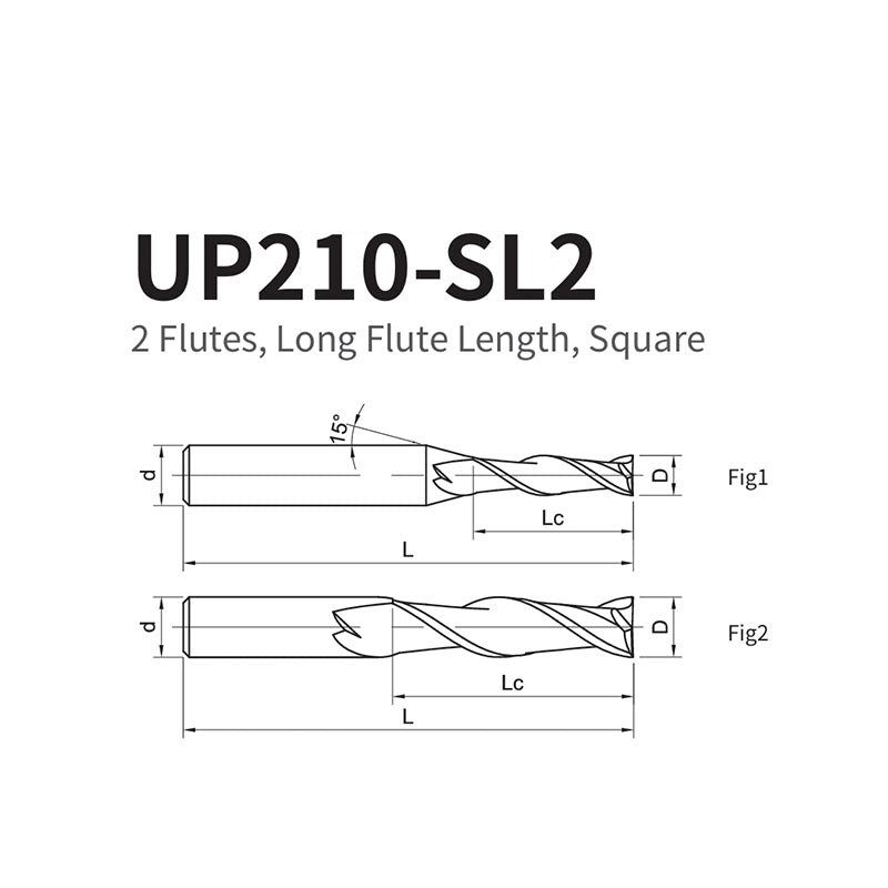 G-UP210-SL2 2 Flute Square Head Long Cutting Edge Coated Endmills