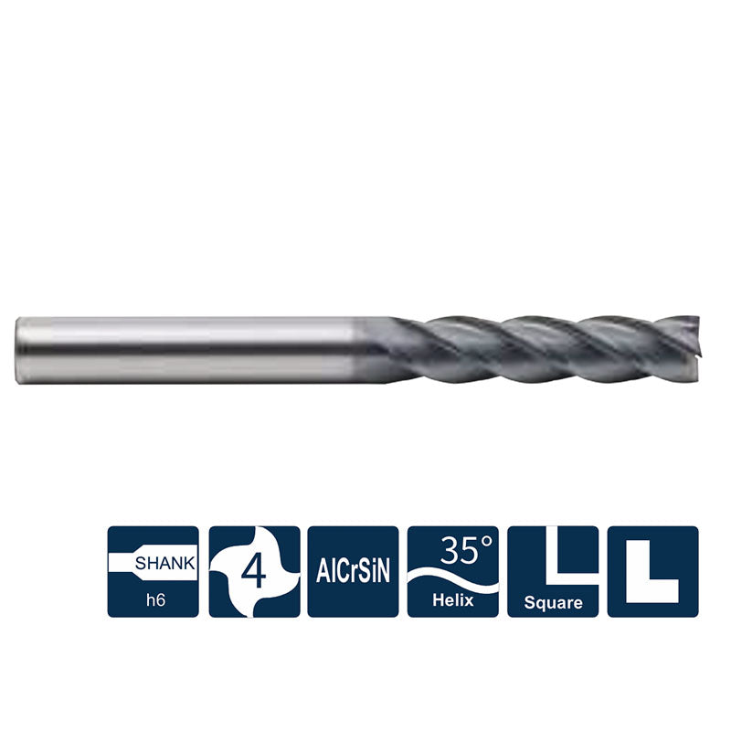 G-UP210-SL4 4 Flute Square Head Long Cutting Edge Coated Endmills