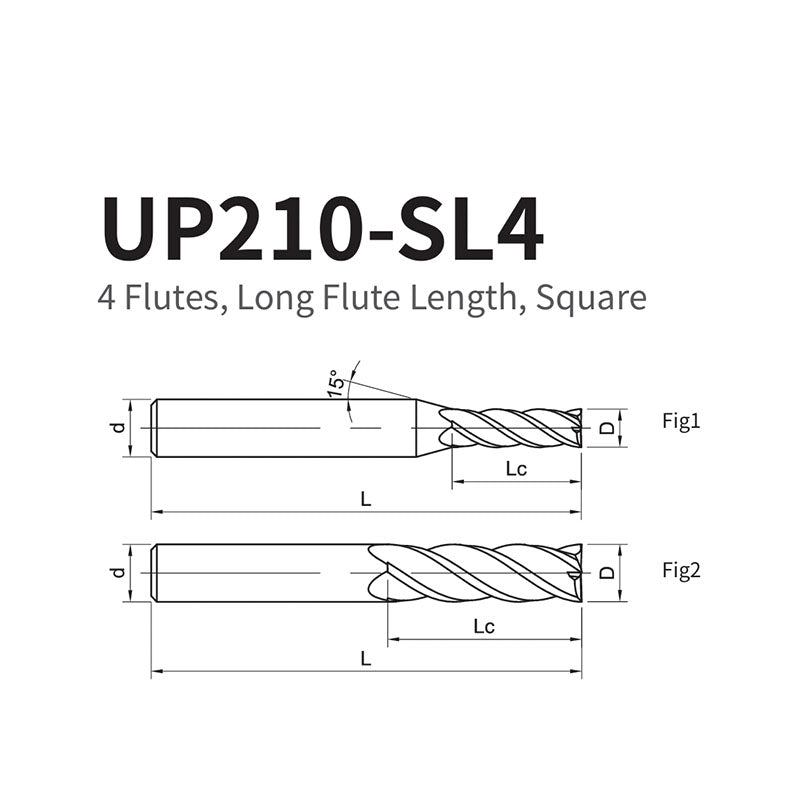 G-UP210-SL4 4 Flute Square Head Long Cutting Edge Coated Endmills