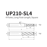 G-UP210-SL4 4 Flute Square Head Long Cutting Edge Coated Endmills