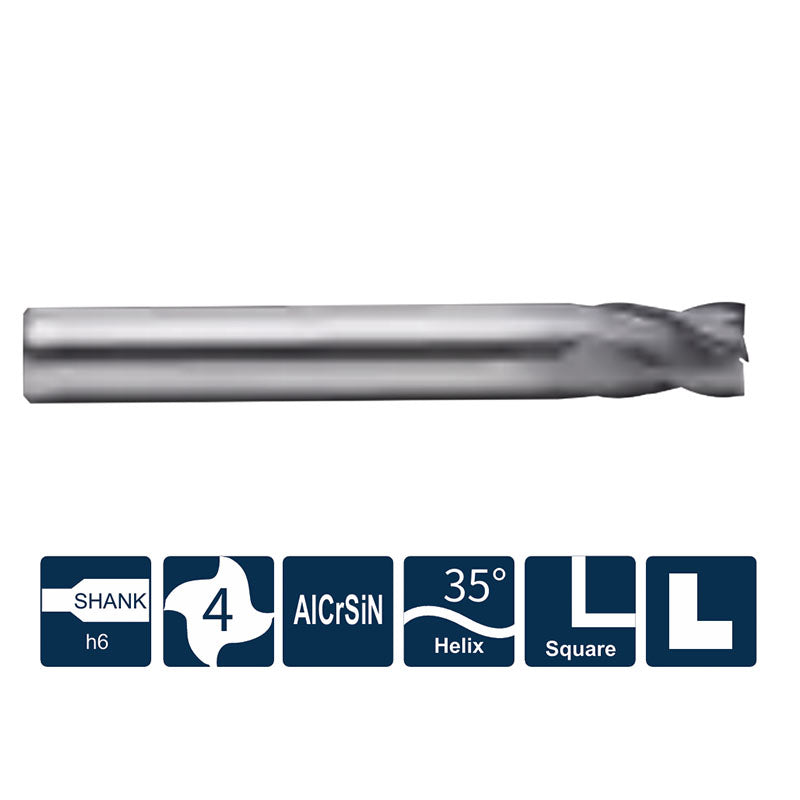 G-UP210-SS4 4 Flute Square Head Short Edge Coated Endmills