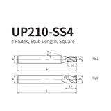 G-UP210-SS4 4 Flute Square Head Short Edge Coated Endmills