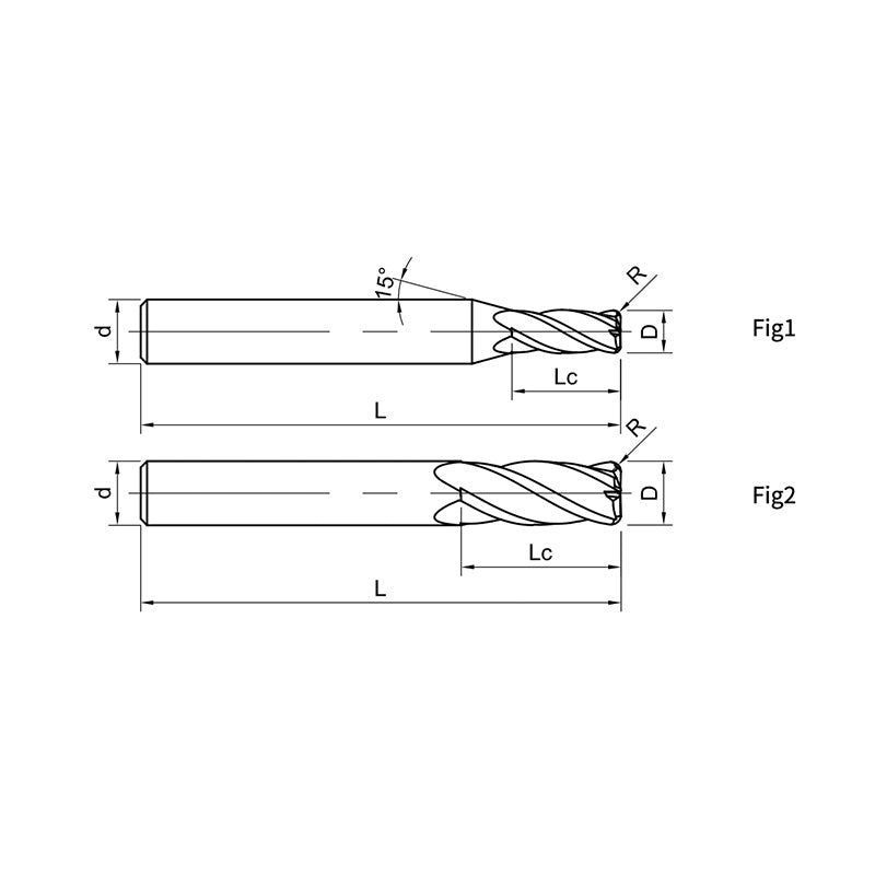 G-UP300-HP-R4 4 Flute Corner Radius Coated Endmills (High Precision)