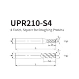 G-UPR210-S4  4 Flutes, Square for Roughing Process