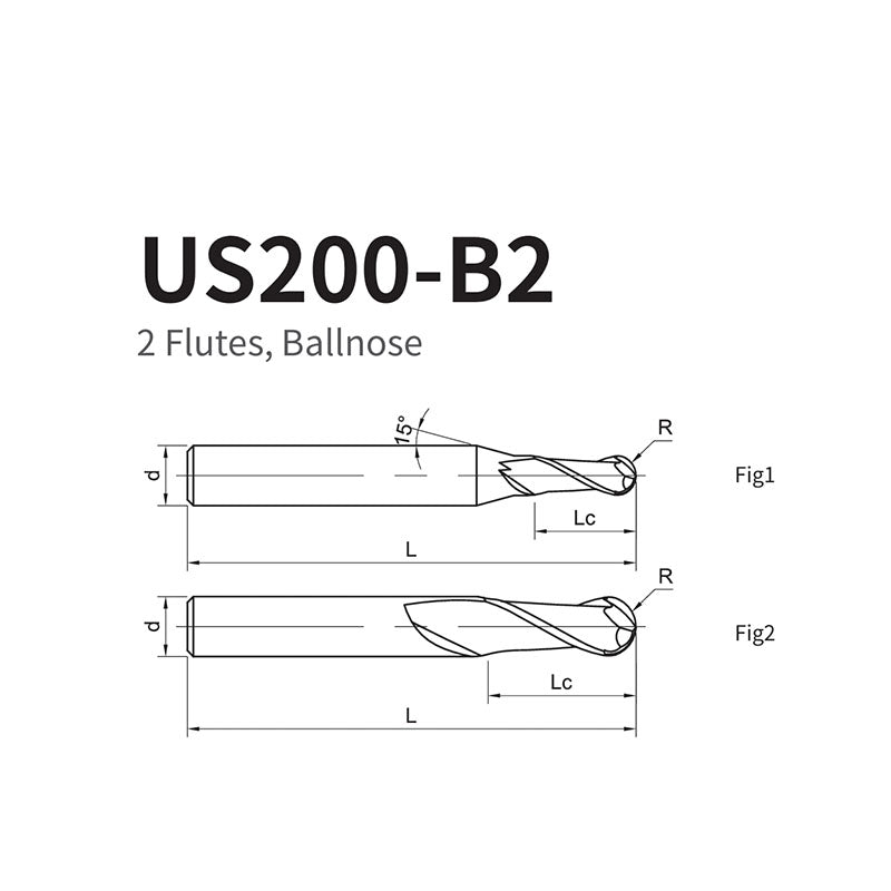 G-US200-B2 2 Flute Ballnose Coated Endmills