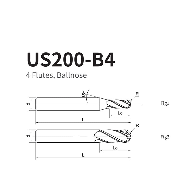 G-US200-B4 4 Flutes, Ballnose