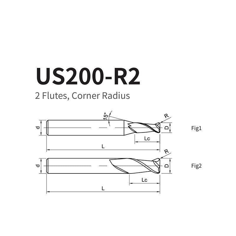 G-US200-R2 2 Flute Corner Radius Coated Endmills