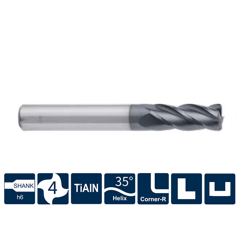 G-US200-R4 4 Flute Corner Radius Coated Endmills