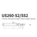 G-US260-S2/SS2  2 Flutes, Standard Length / Stub Length, Square