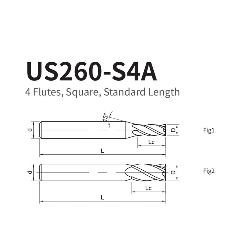 G-US260-S4A   4 Flutes, Square, Standard Length