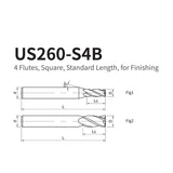 G-US260-S4B  4 Flutes, Square, Standard Length, for Finishing