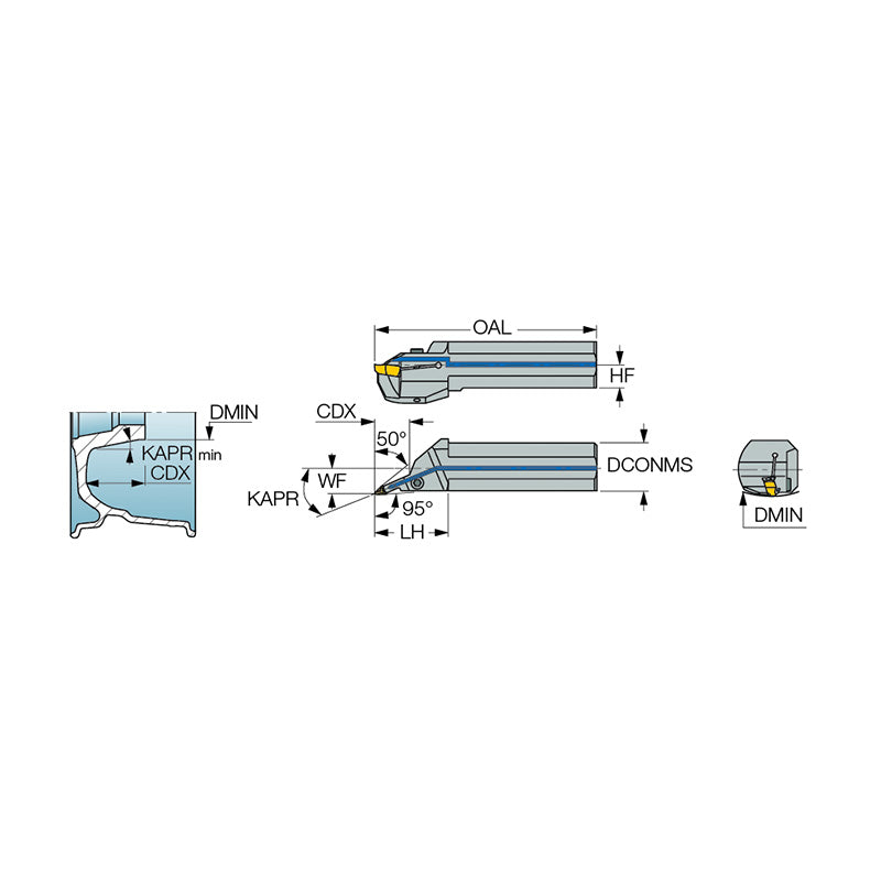 GHIUR/L-C-22.5A-8V : 22.5° Approach Angle Bars for Facing and Internal Machining
