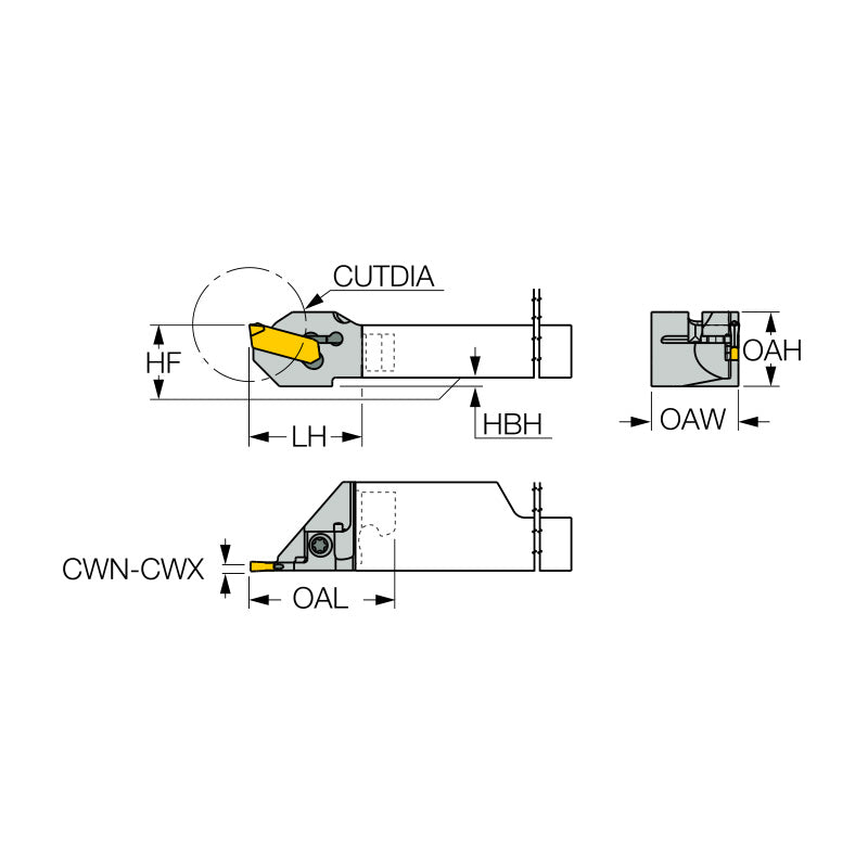 NQCH-GHSR/L-JHP : Screw Lock JETCUT Modular Heads Carrying CUTGRIP Inserts for Grooving and Turning on Swiss-Type Machines