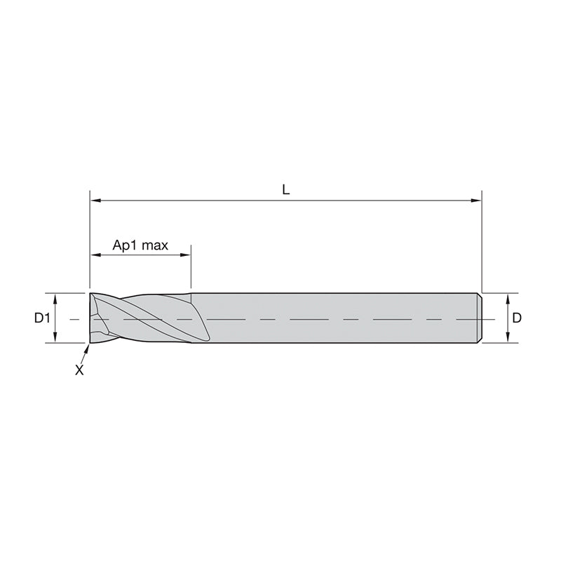 General-Purpose Solid Carbide End Mills GP End Mills • Series 2819 • Square End • 2 Flute • Metric DIN 6528   (UNCOATED)