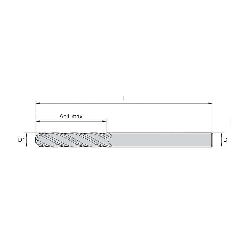 General-Purpose Solid Carbide End Mills  GP End Mills • Series 4000 4010 • Ball Nose • 4 Flute • Metric   (TiAlN)