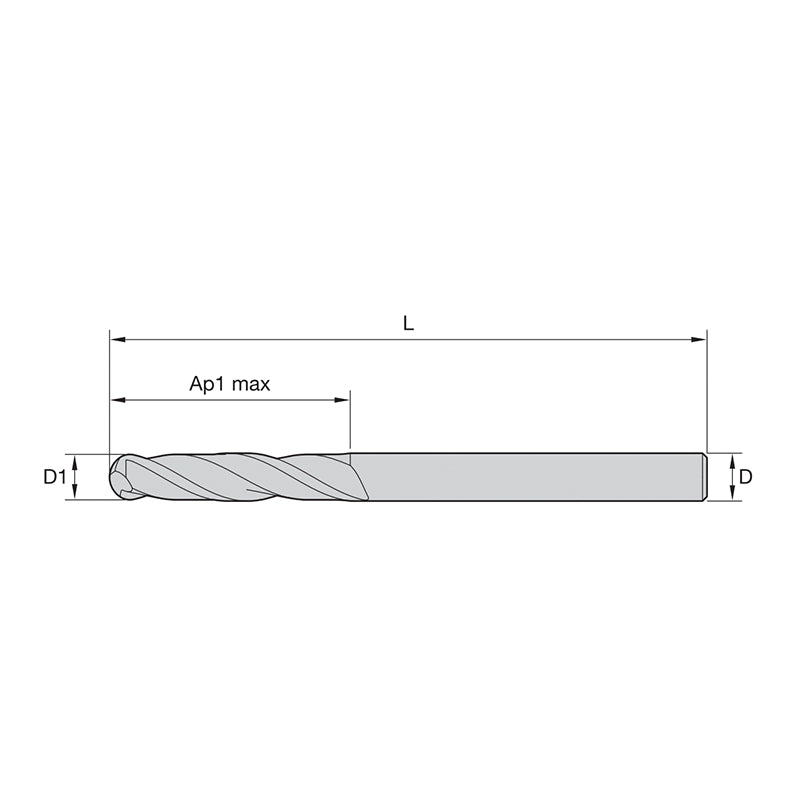 General-Purpose Solid Carbide End Mills  GP End Mills • Series 4001 4011 4021 • Ball Nose • 2 Flute • Metric (UNCOATED)