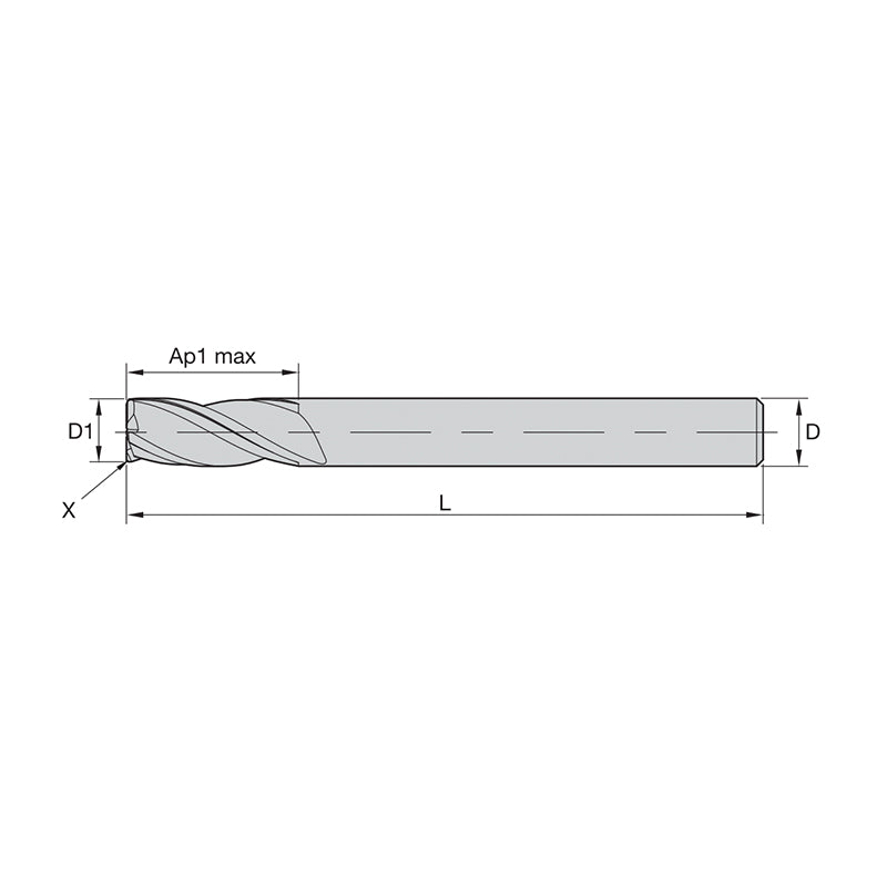 ดอกกัดเอ็นมิลคาร์ไบด์แข็งเอนกประสงค์ GP End Mills • ซีรีส์ 4003 4013 • ปลายเฉียง • 3 ฟัน • เมตริก Weldon (TiAlN)